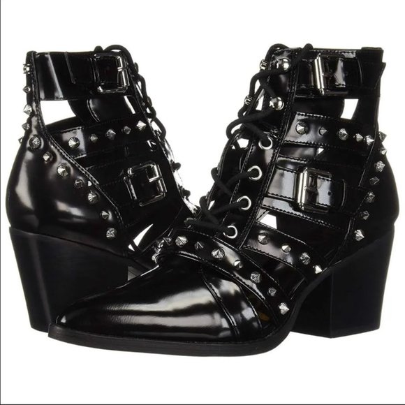 Sam Edelman Black Studded Ankle Boots - Picture 1 of 15